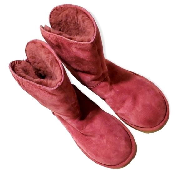 UGG Red Suede Leather Remora Classic Short Boots Crystals Buckle Sz 9 - Picture 7 of 12